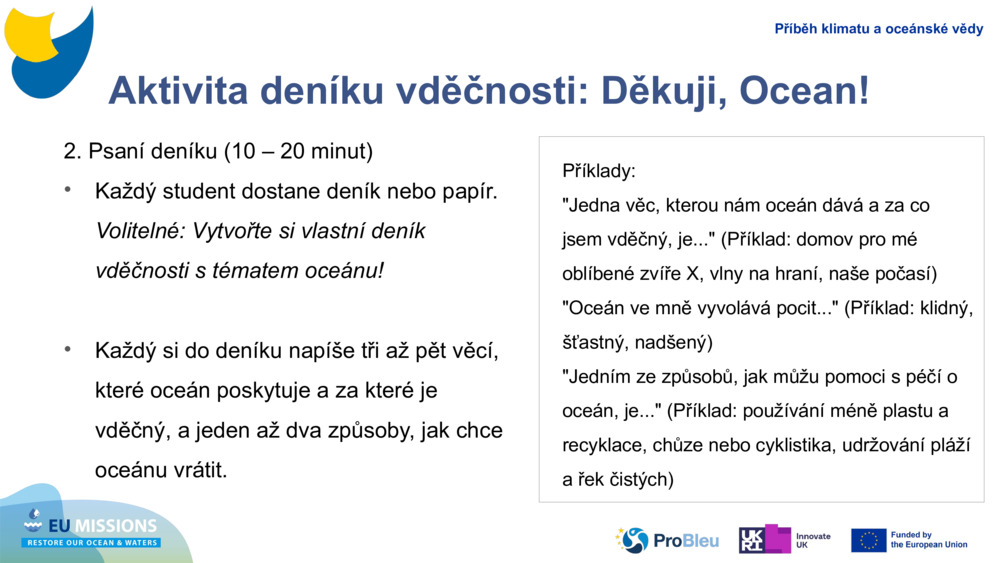 Aktivita deníku vděčnosti: Děkuji, Ocean!