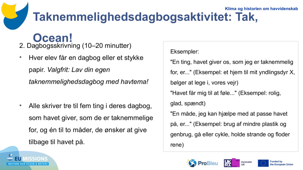 Taknemmelighedsdagbogsaktivitet: Tak, Ocean!