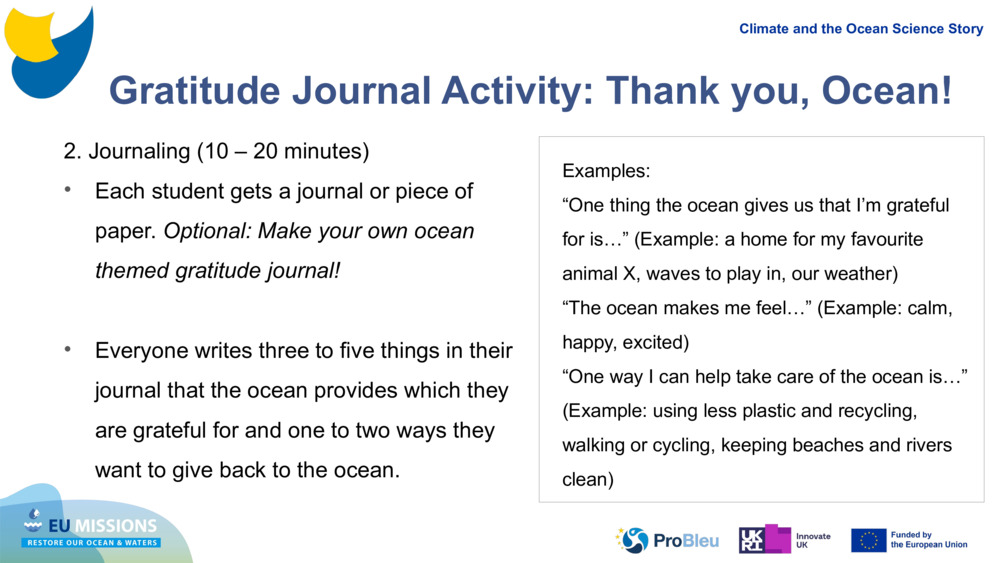 Gratitude Journal Activity: Thank you, Ocean!