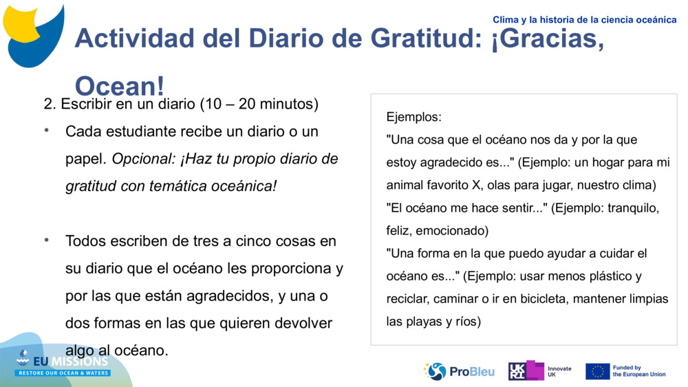 Actividad del Diario de Gratitud: ¡Gracias, Ocean!