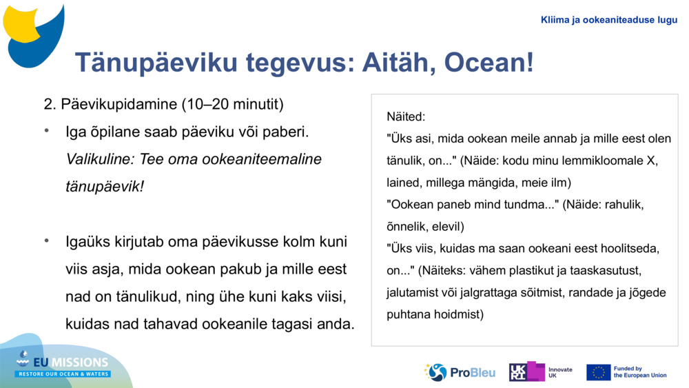 Tänupäeviku tegevus: Aitäh, Ocean!