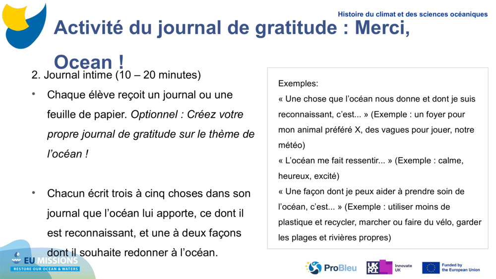Activité du journal de gratitude : Merci, Ocean !