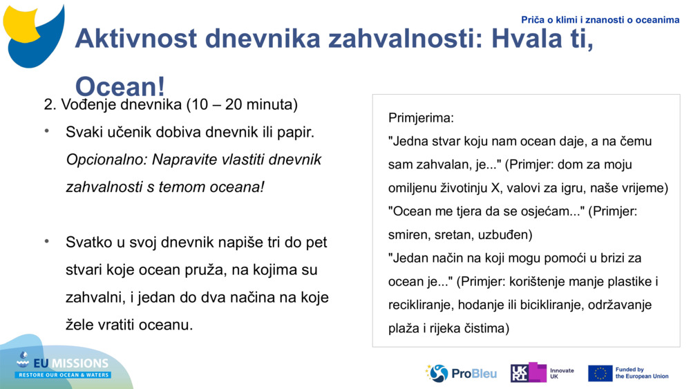 Aktivnost dnevnika zahvalnosti: Hvala ti, Ocean!