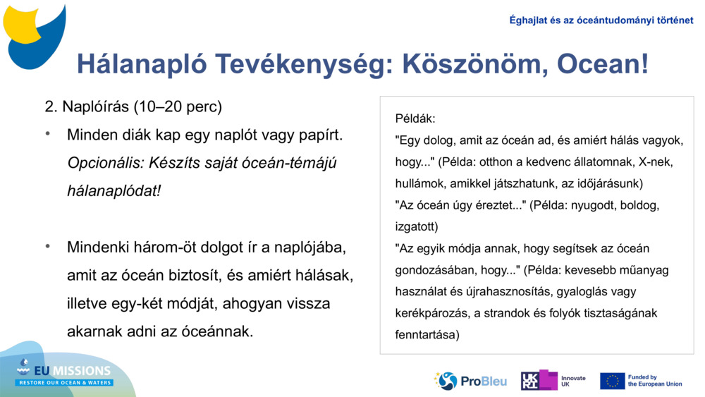 Hálanapló Tevékenység: Köszönöm, Ocean!