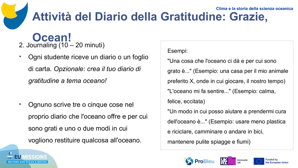 Attività del Diario della Gratitudine: Grazie, Ocean!