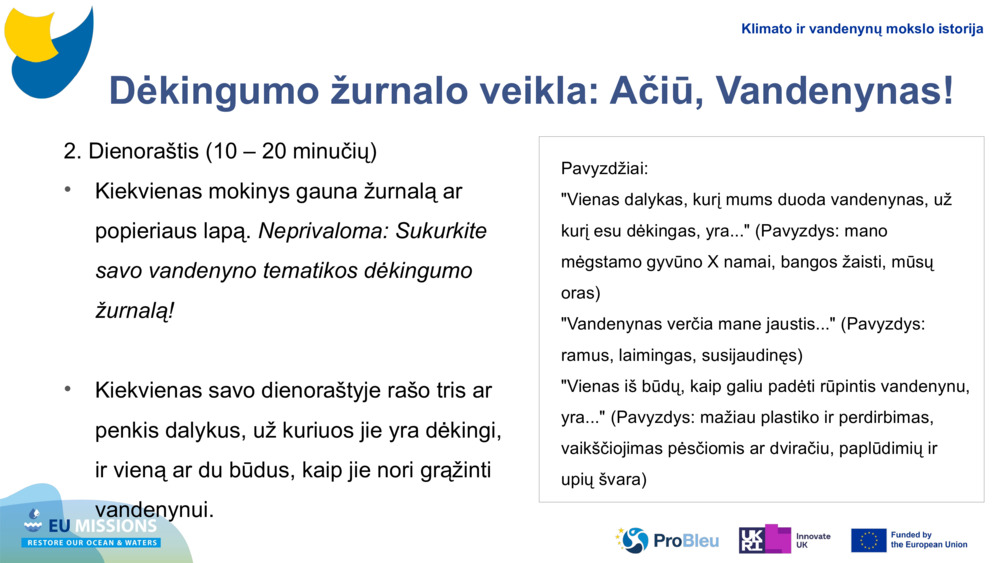 Dėkingumo žurnalo veikla: Ačiū, Vandenynas!