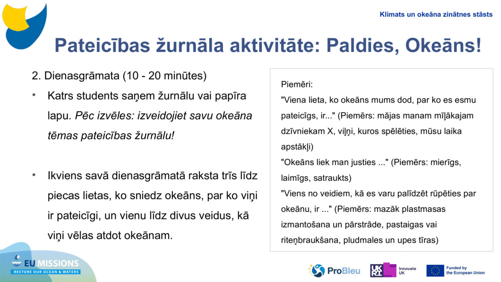 Pateicības žurnāla aktivitāte: Paldies, Okeāns!
