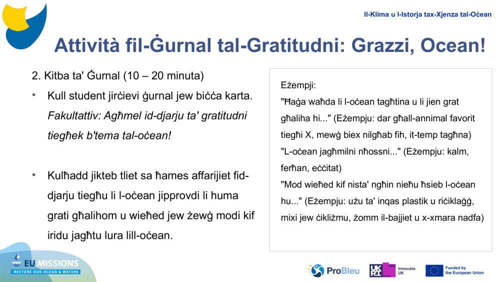 Attività fil-Ġurnal tal-Gratitudni: Grazzi, Ocean!