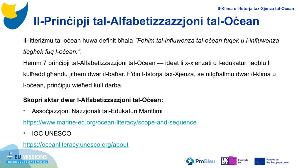 Il-Prinċipji tal-Alfabetizzazzjoni tal-Oċean