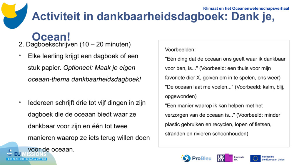 Activiteit in dankbaarheidsdagboek: Dank je, Ocean!