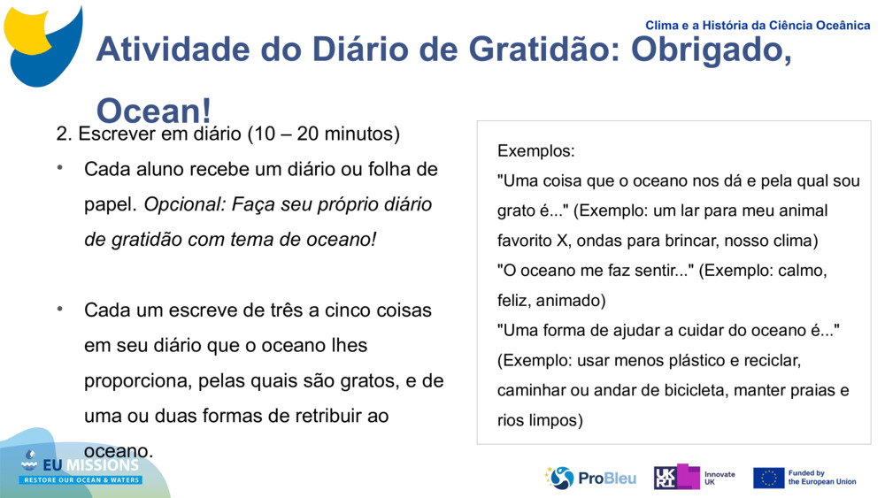 Atividade do Diário de Gratidão: Obrigado, Ocean!