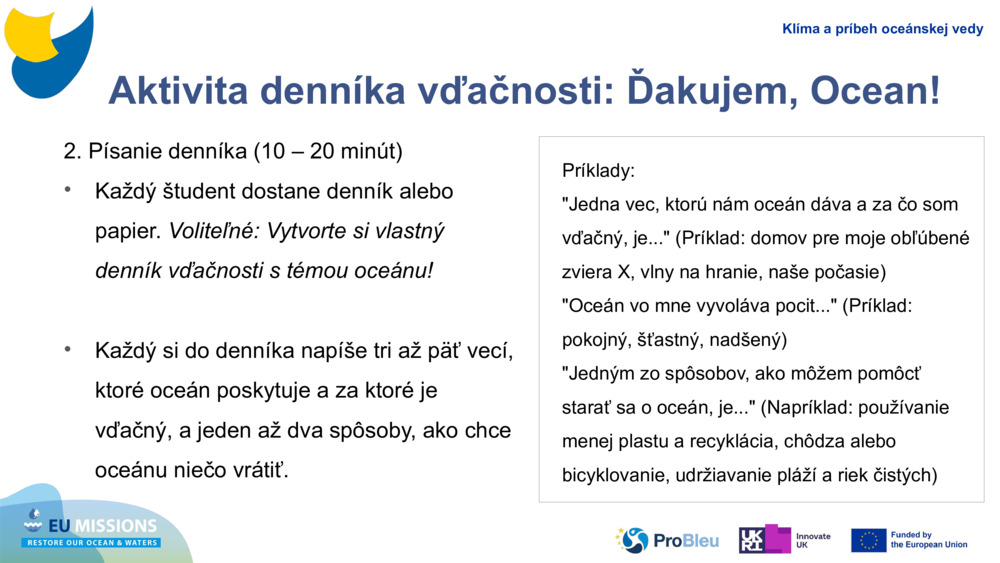 Aktivita denníka vďačnosti: Ďakujem, Ocean!