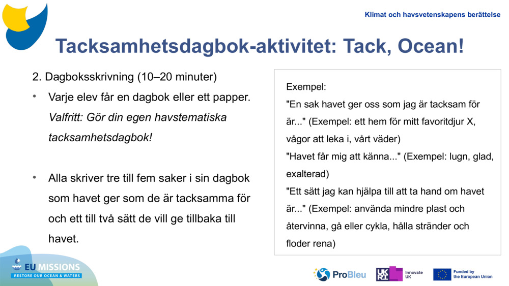 Tacksamhetsdagbok-aktivitet: Tack, Ocean!