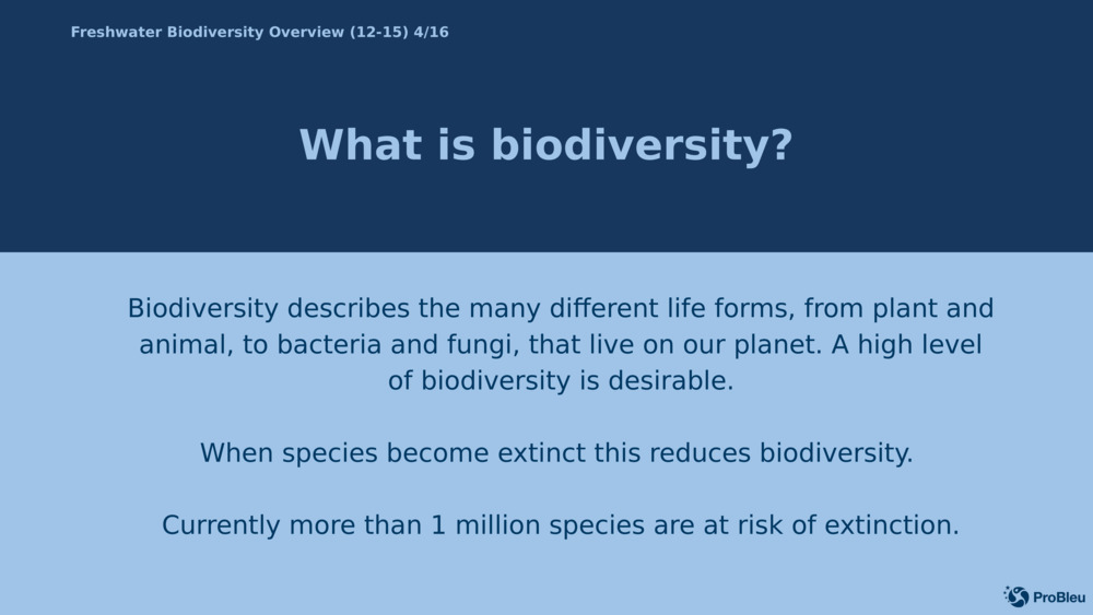 Biodiversity describes the many different life forms, from plant and animal, to bacteria and fungi, that live on our planet. A high level of biodiversity is desirable.
